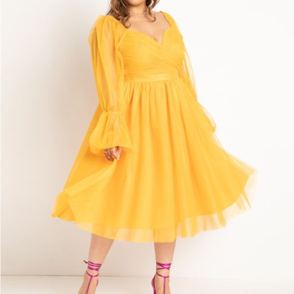 NWT Eloquii Fit and Flare Dress Puff Sleeve Full Skirt Knee Length